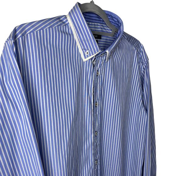 Zara Dress Shirt Men's Slim Fit Button Down Blue and White Striped Size XL - Picture 8 of 8